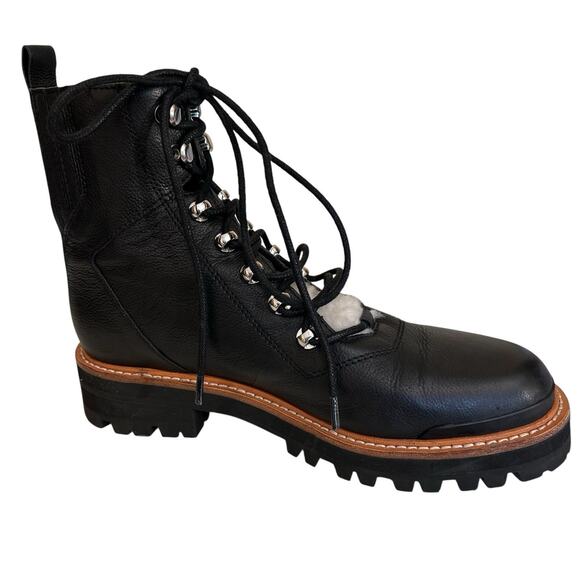 NWOB MARC FISHER LTD Women’s Izzie Shearling Leather Lug Sole Black Boots Sz. 8 - Picture 9 of 16